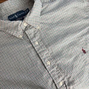 Ralph Lauren Mens 2XB Big Classic Fit Plaid Button Down Shirt Green Brown White